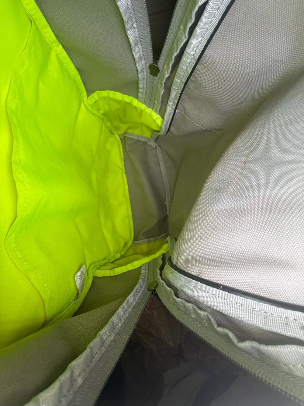 Nike Light Gray Backpack with Bright Orange Logo and Neon Accents